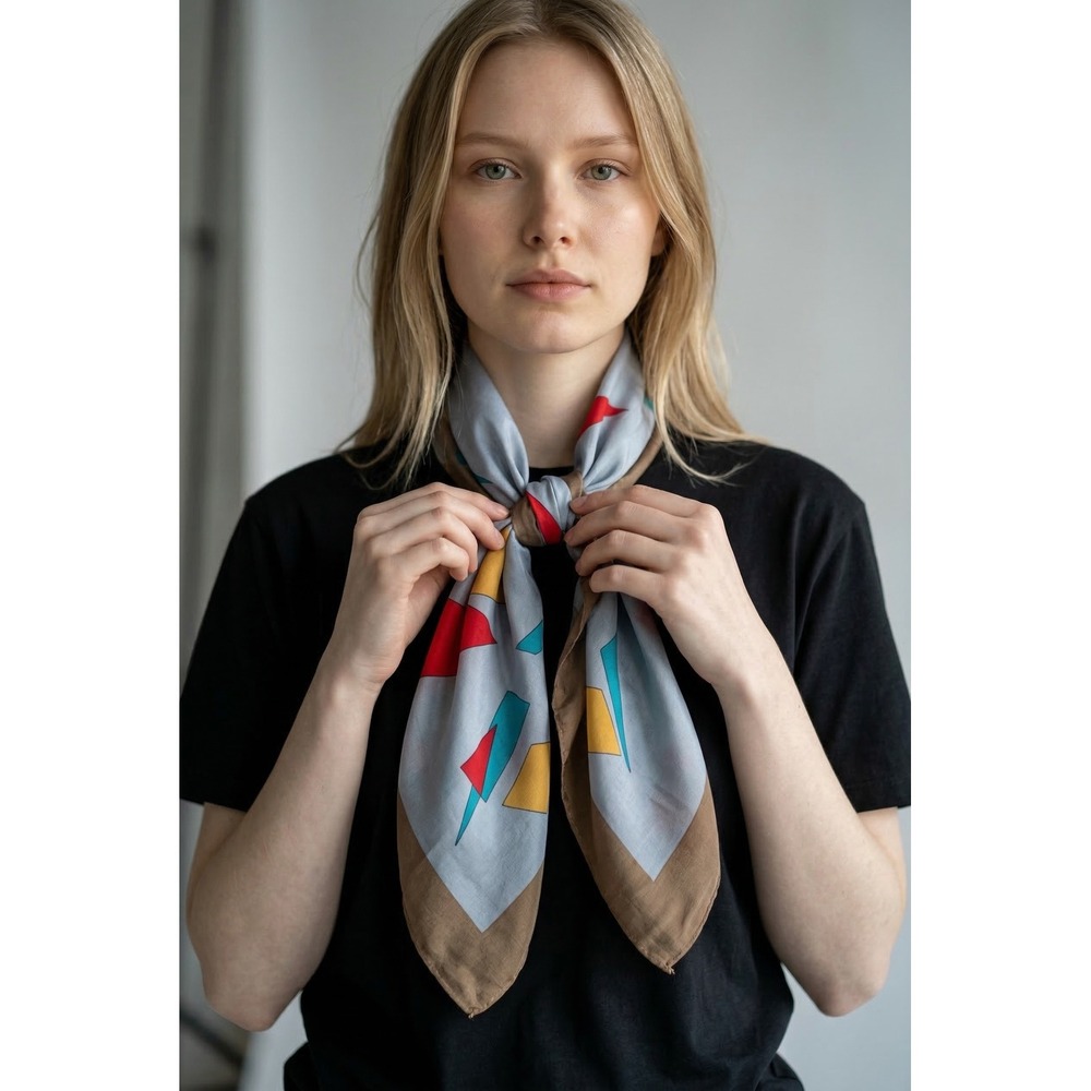 Women's Abstract Geometric Silk Square Scarf Brown Blue Purple Art Print 31x31